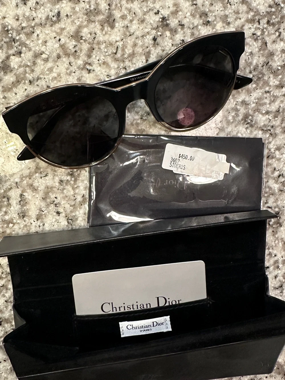 Christian Dior Black Cat-Eye Sunglasses with Case